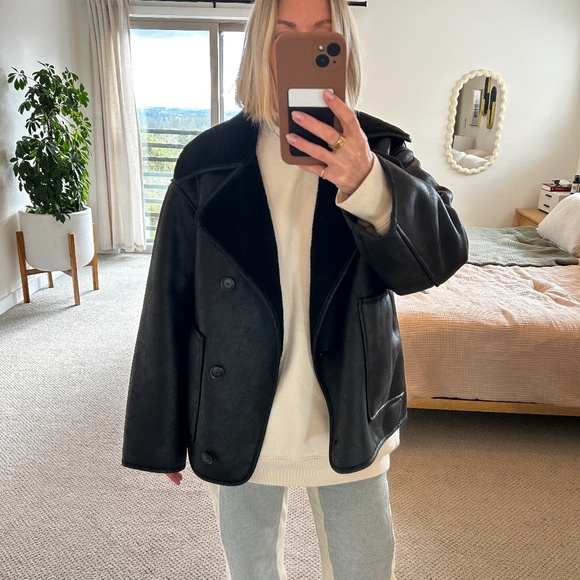Zara DOUBLE FACED JACKET ZW COLLECTION OVERSIZED COAT BLACK XS Shearling - Picture 3 of 8